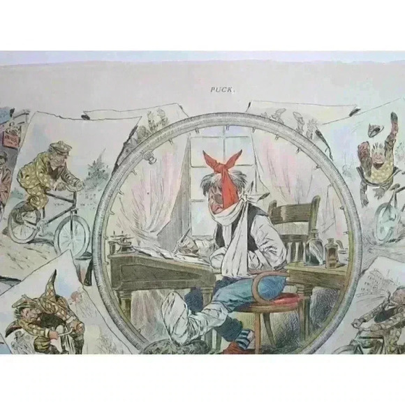 Art Print Bicycle Cartoon JS Pughe Hub Sprocket Puck Magazine Antique 1897 - Picture 2 of 12